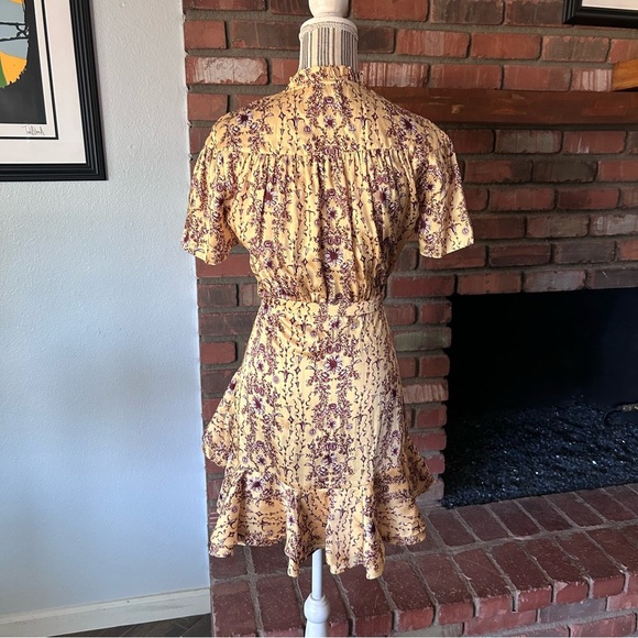 Sandro Paris Suzette Yellow Floral Ruffle Mini Dress Sz 2 - Picture 9 of 11
